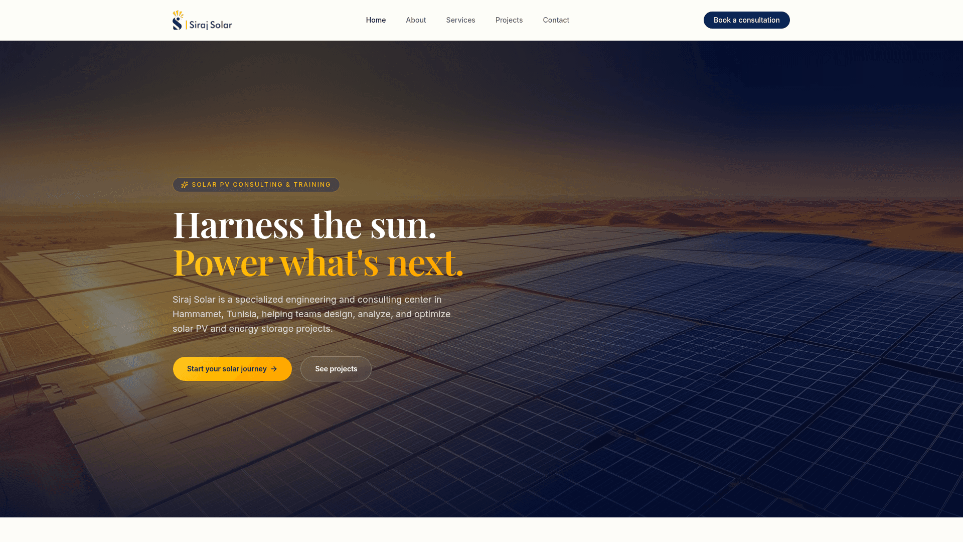 Siraj Solar — production site screenshot